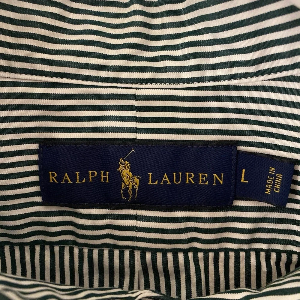 Polo Ralph Lauren Button Down Men's Large Green White Stripe Purple‎ Pony
